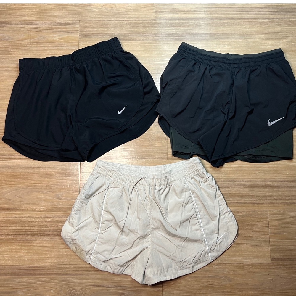 Nike Womens Running Shorts Bundle 3 Pairs Athletic Gym Black Tan Small